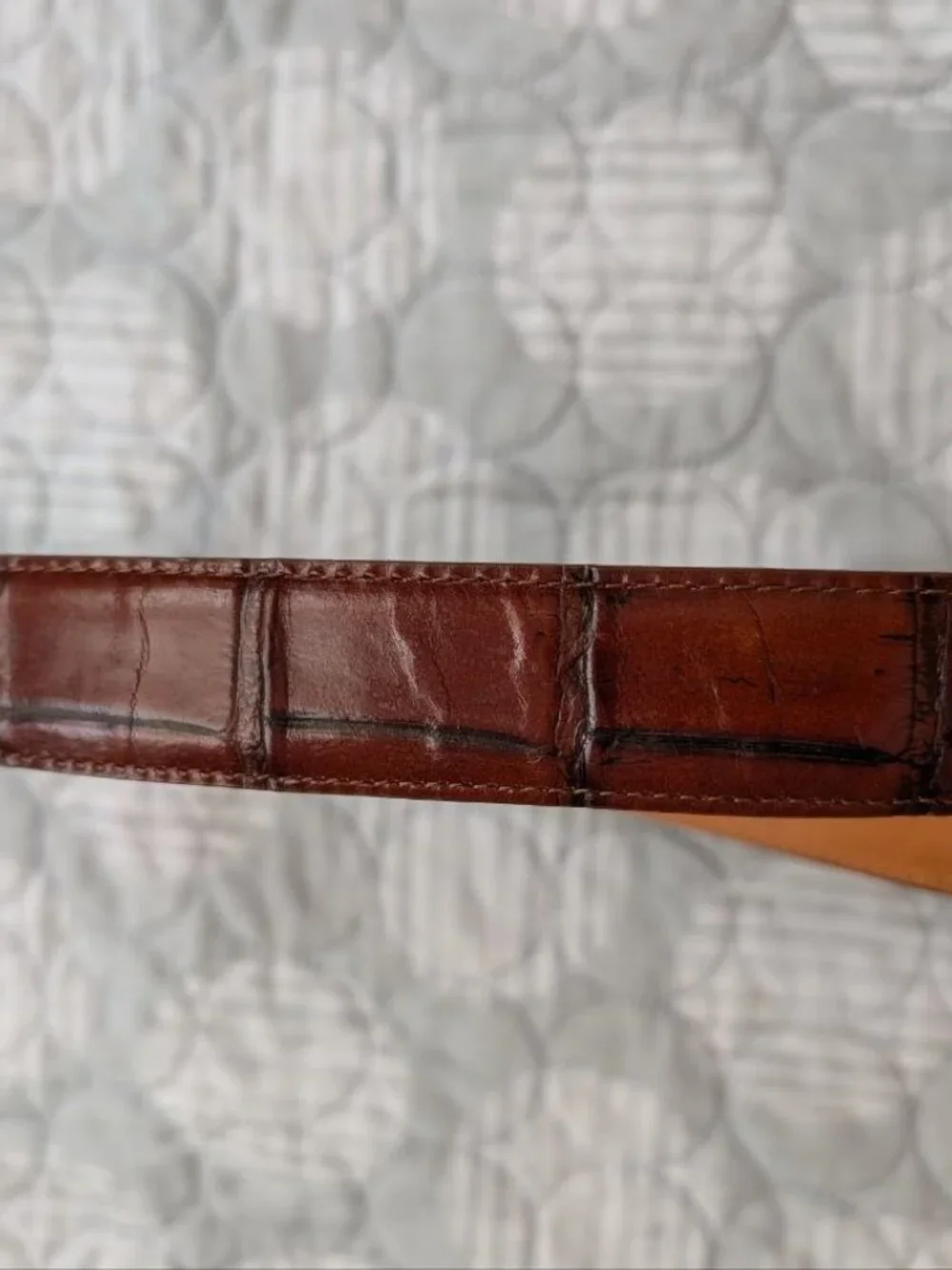 VTG 90s Onyx Brighton Genuine Leather Crocodile Embossed Belt Brass Buckle Sz 34